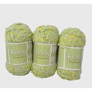 Knitting Boucle Yarn 3 Pack Lot Yellow Blue Acrylic Polyester Soft 1.7 Oz 50 Gms
